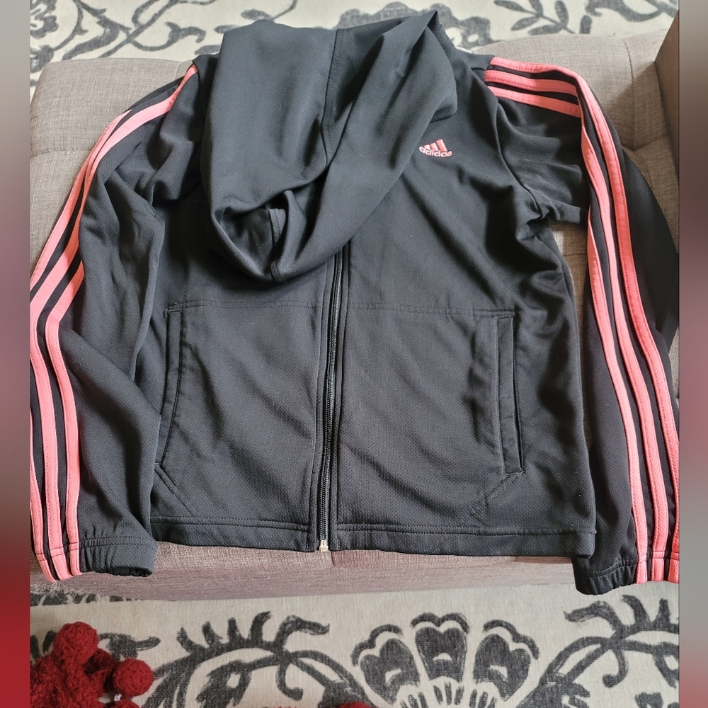 Vintage 2000's Adidas Zip Up Hoodie Black and Hot Pink